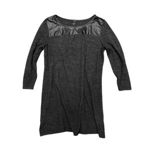 Ann Taylor Factory Wool Blend Scoop Neck Sweater Faux Leather Black Size Large